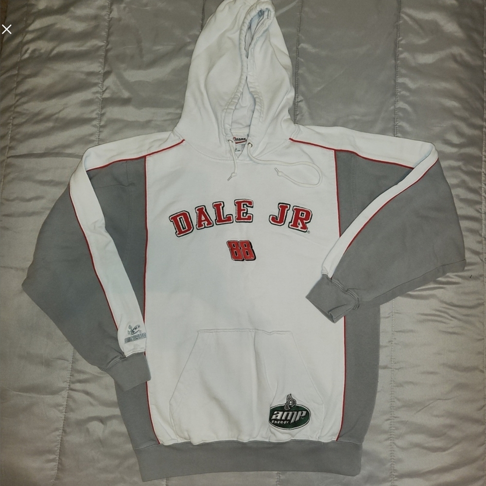 NASCAR Dale‎ Earnhardt Jr 88 Mens Sweatshirt Size M Hoodie White Gray Red Logo